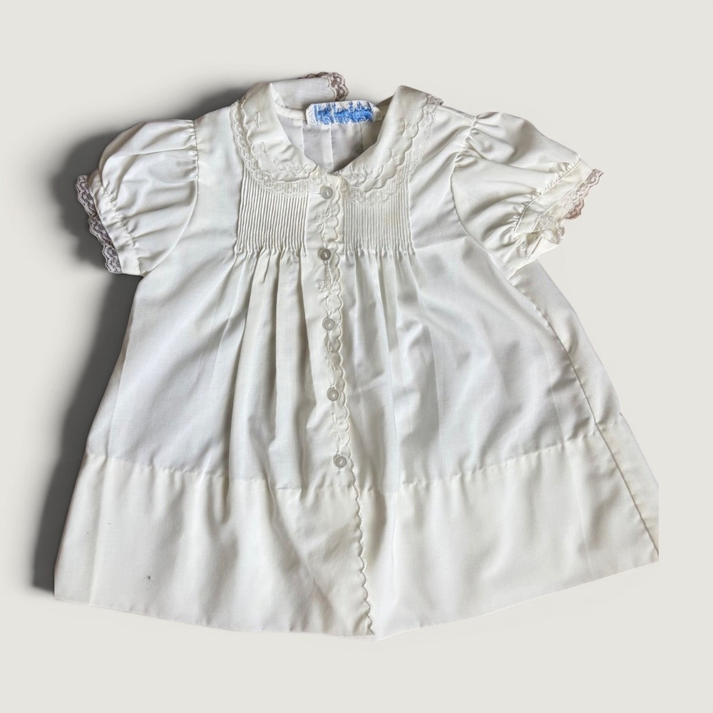 Vintage Little Angels Newborn White Dress Lace Collar / Christening /‎ Primitive